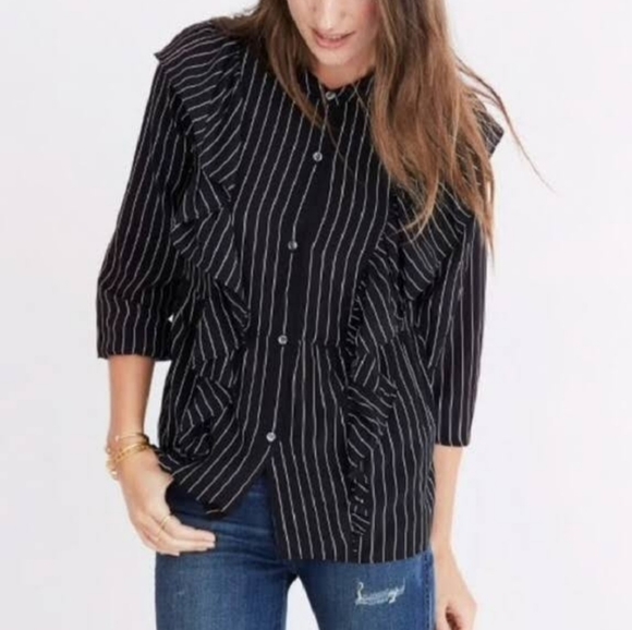 Madewell Tops - Madewell Silk Ruffle-Front Top Black Size Large